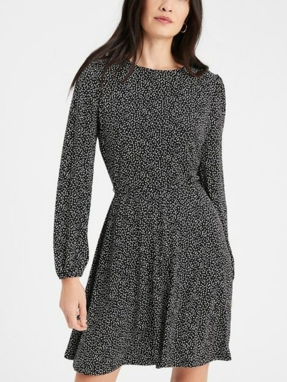 BANANA REPUBLIC Dot Long-Sleeve Tie-Waist Dress - Medium Tall